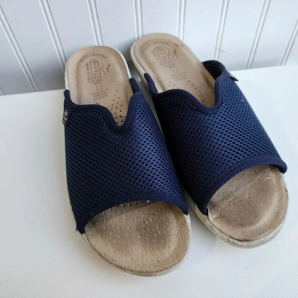 Fly Flot Slip Anti Shock On Sandals Navy Blue Women's Genuine Leather 40 Italy 9 - Picture 9 of 9